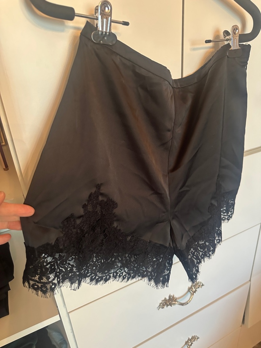 Black Lace Trim Satin Shorts - new